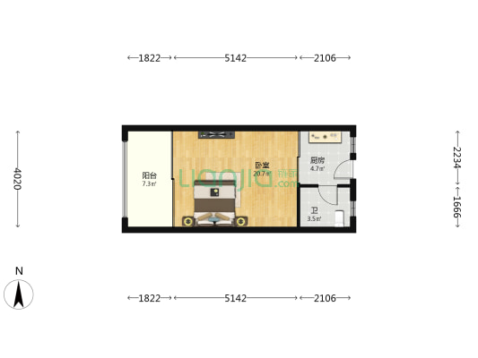 星海公寓 1室0厅1卫 44平方