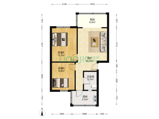 龙溪路 2室1厅1卫 67平方