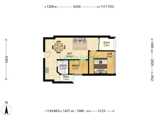 锦鸿大厦 1室1厅1卫 52平方