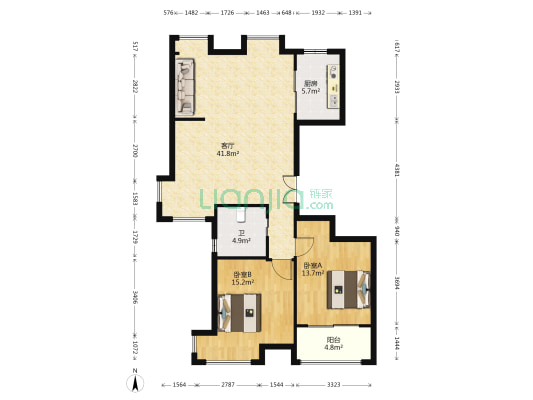 尚城国际 2室1厅1卫 108平方