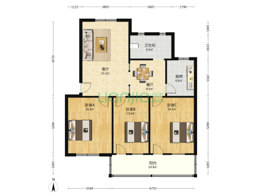 城建宿舍 3室2厅1卫 117平方