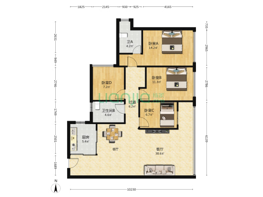 中海寰宇天下汇德里 4室1厅2卫 114平方
