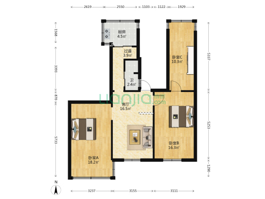 金碧苑 3室1厅1卫 68平方