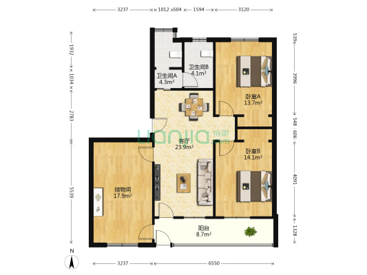 建苑小区 2室1厅2卫 94平方