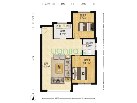 浅草绿阁八期水岸枫庭 2室1厅1卫 86平方
