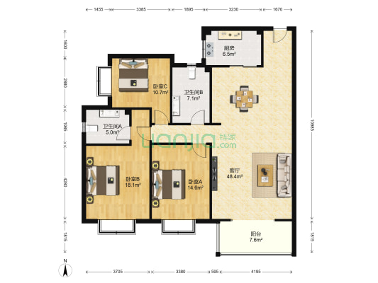豐慶苑 3室1厅2卫 145平方