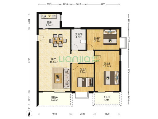 金兴花园 3室1厅1卫 109平方