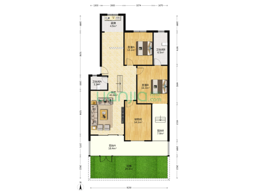 金贝庄园 2室1厅2卫 133平方