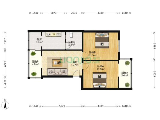 四川日报宿舍 2室1厅1卫 75平方