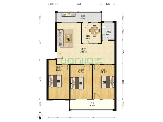 二七建筑公司家属院 3室2厅1卫 119平方