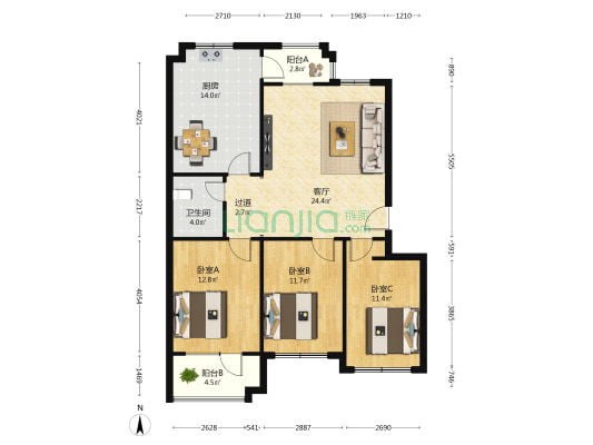 金色东城 3室1厅1卫 108平方