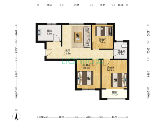 馨春龙城苑A区 3室1厅1卫 94平方