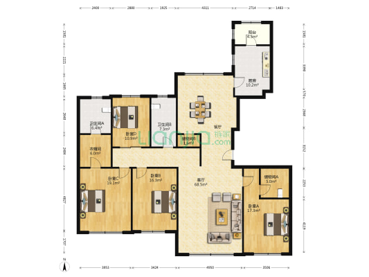 保利天禧 4室1厅2卫 221平方