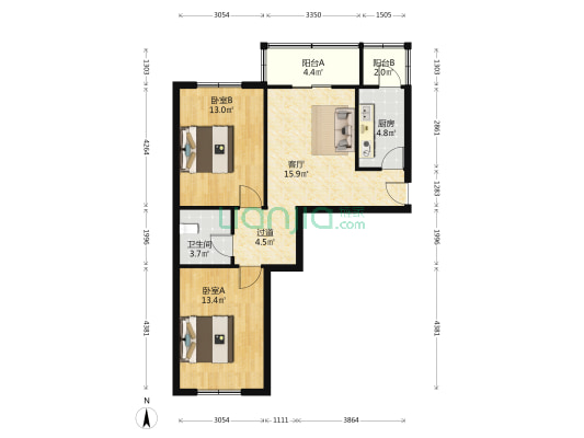 照湖西里 2室1厅1卫 53平方