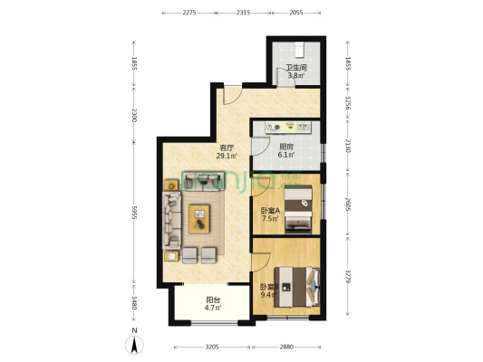成熟社区，园林式园区。自带小型公园。-户型图