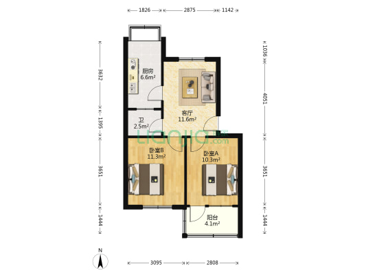 电讯三厂宿舍 2室1厅1卫 57平方