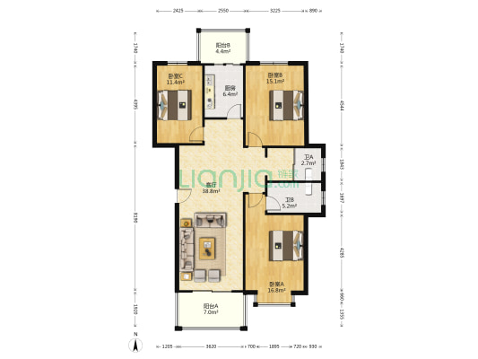 帝都佳苑 3室1厅2卫 133平方