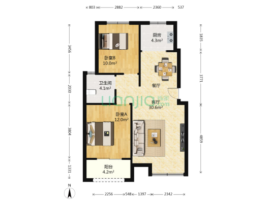 帝华凯旋城 2室1厅1卫 83平方