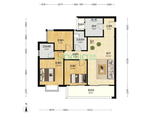 中粮鸿云 3室1厅2卫 98平方