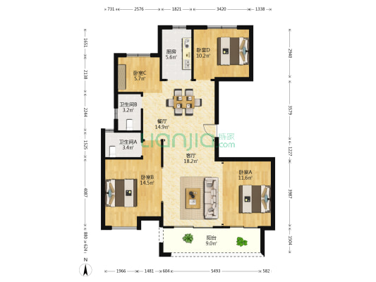 海伦堡文星花苑 4室2厅2卫 123平方