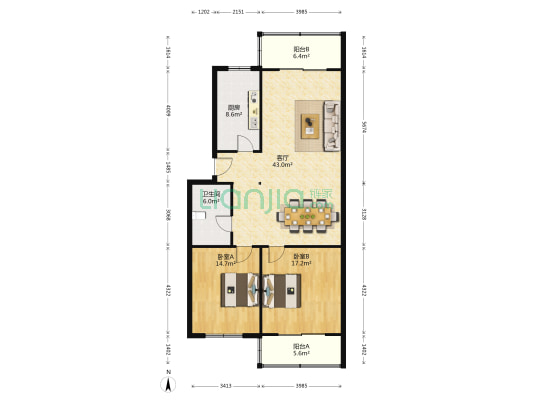 馨名园 2室1厅1卫 126平方