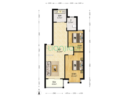 东方阁 2室1厅1卫 81平方