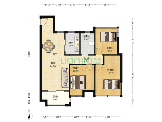 融侨天越北区 3室1厅1卫 97平方