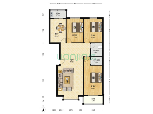 沁源村 3室2厅2卫 132平方