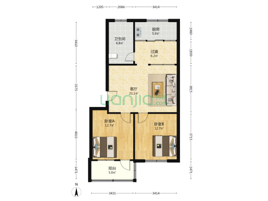 新兴小区(坊子区) 2室1厅1卫 88平方