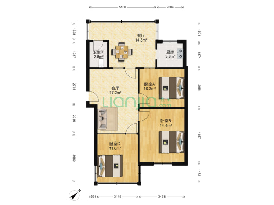 简城西街220号 3室2厅1卫 82平方