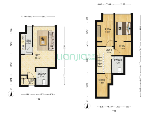 诚基中心二期 2室1厅2卫 44平方