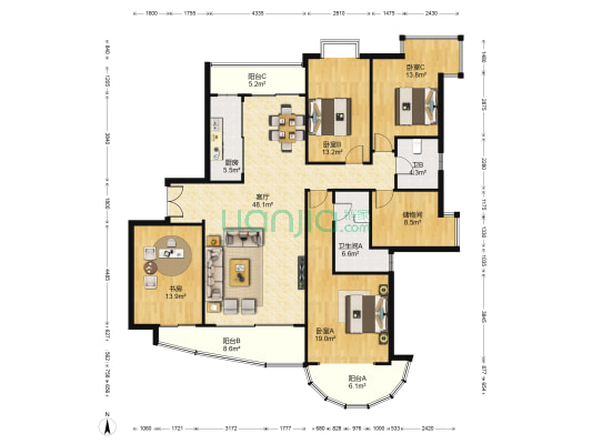 北辰三角洲奥城D3区 4室1厅2卫 193平方