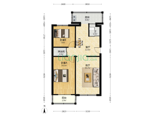 司法厅宿舍（绿园区） 2室2厅2卫 75平方
