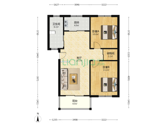 金谷苑 2室1厅1卫 90平方