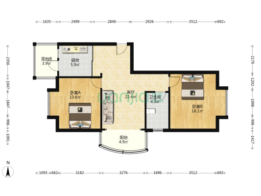 赛丽斯家园 2室1厅1卫 92平方