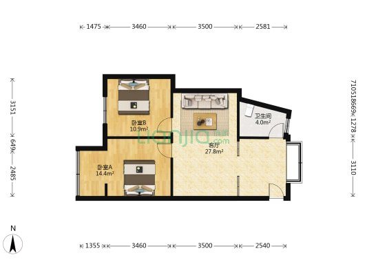 东坛巷22号 2室1厅1卫 72平方