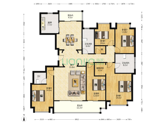 绿城·晓风印月 5室1厅3卫 201平方