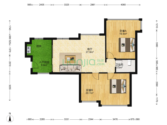 雅居乐锦城花漾集 2室1厅1卫 92平方