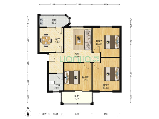 永昌商城二期 3室2厅1卫 97平方