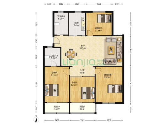 竹苑新村 2室1厅2卫 144平方