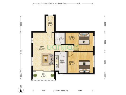 游泳池综合楼 2室1厅1卫 85平方