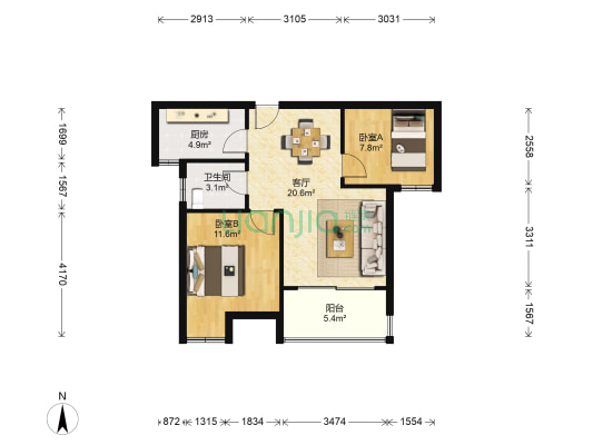 住友家园二期 2室1厅1卫 71平方
