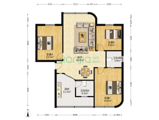 青岭路33号 3室1厅2卫 116平方