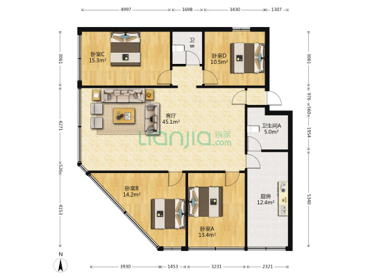 西湖路7号 4室1厅2卫 142平方