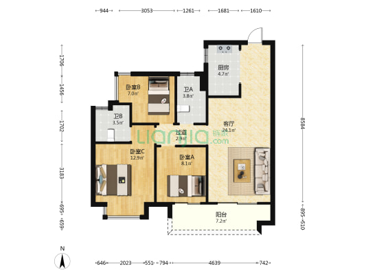 融创云水观璟二期 3室1厅2卫 95平方