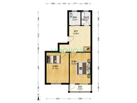 园林宿舍(中桥) 2室1厅1卫 68平方