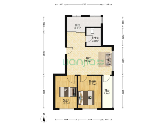 兴华南山御景园 2室1厅1卫 68平方