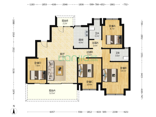 文德·湖屿树 4室1厅2卫 115平方