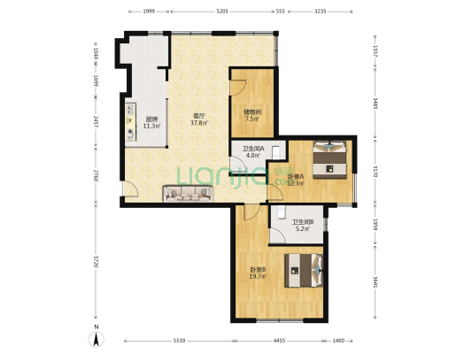 侨兴小区 2室1厅2卫 149平方