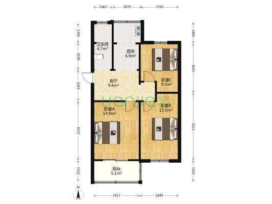 竹山路151号 3室1厅1卫 72平方